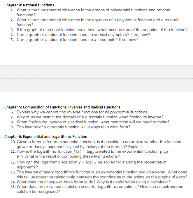  Chapter 4: Rational functions 1. What is the fundamental difference in