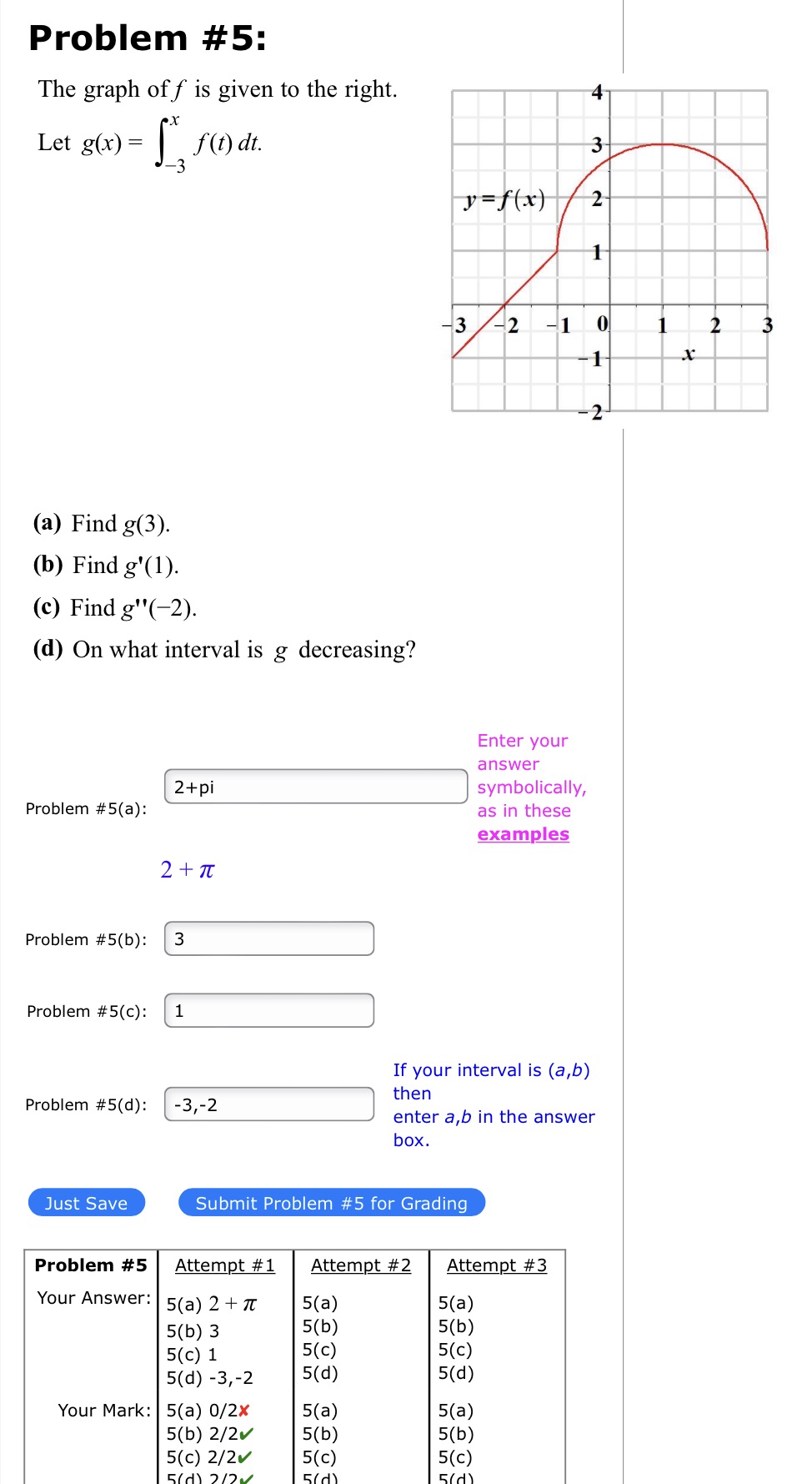 f is given to the right. Let g(x) = \\ f(t) dt.