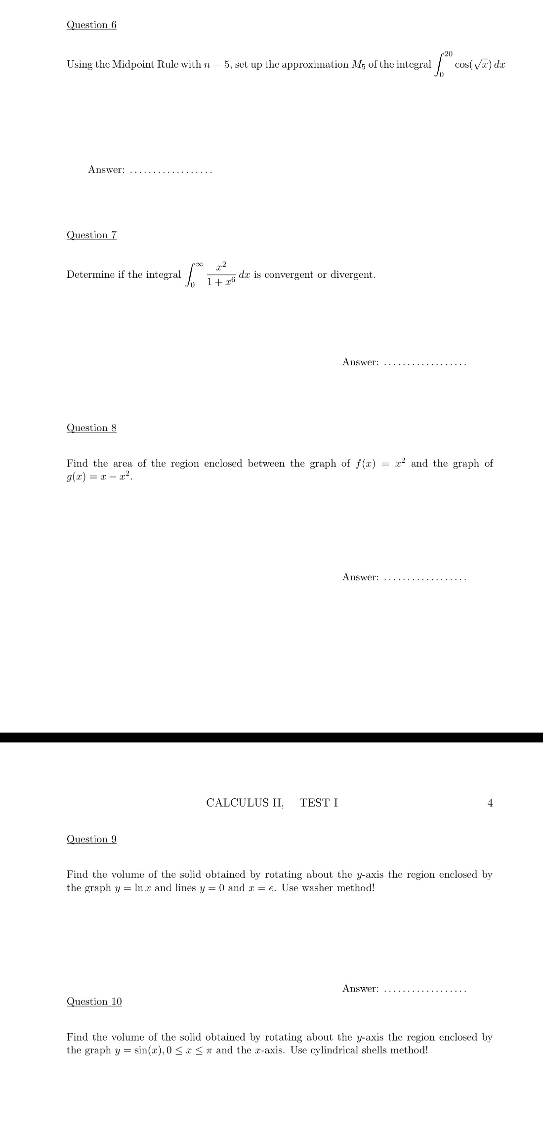 up the approximation M of the integral / cos( vx) dx 20
