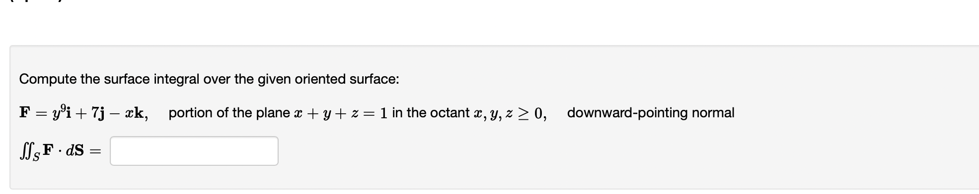 y'i+ 7j - xk, portion of the plane x + y +