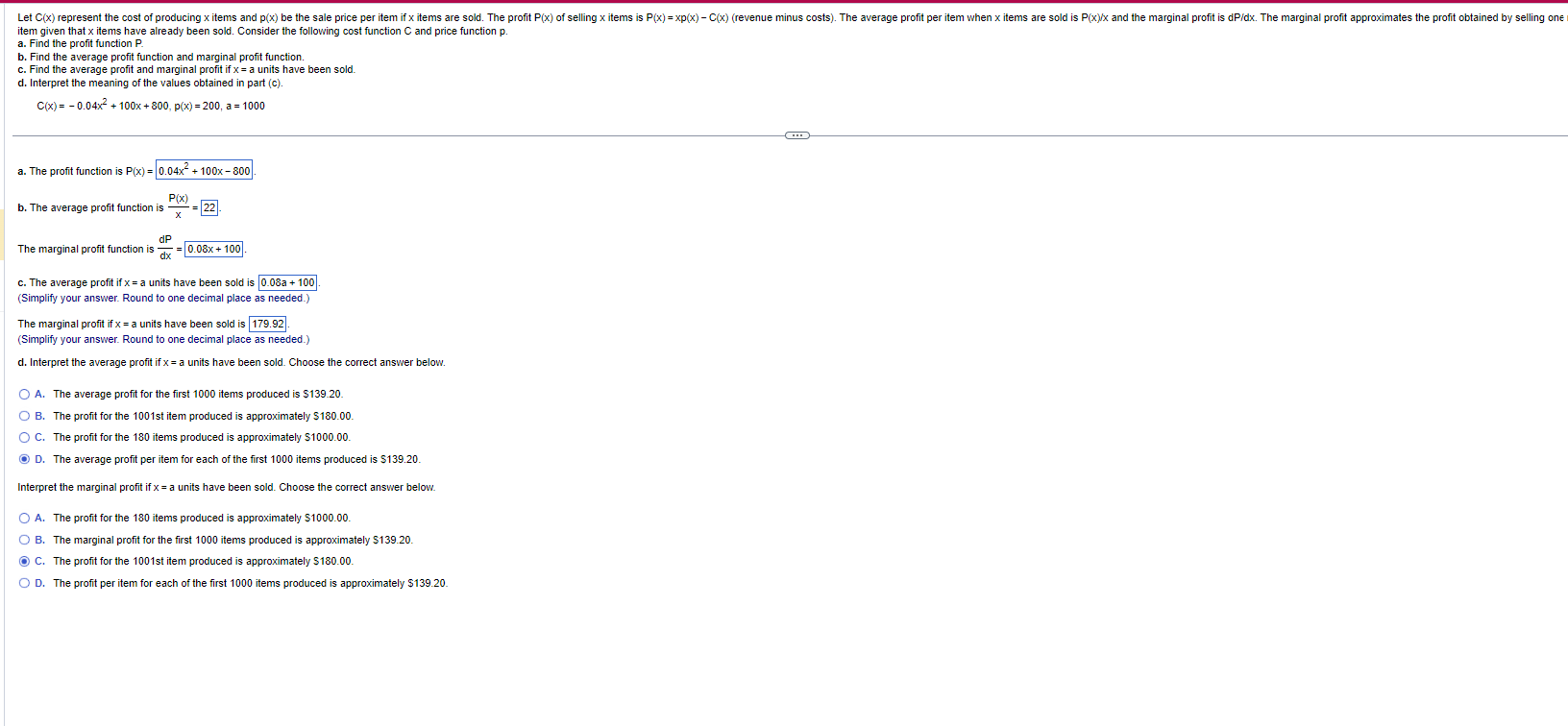 = a. c. Interpret the values obtained in part (b). C(xx) =