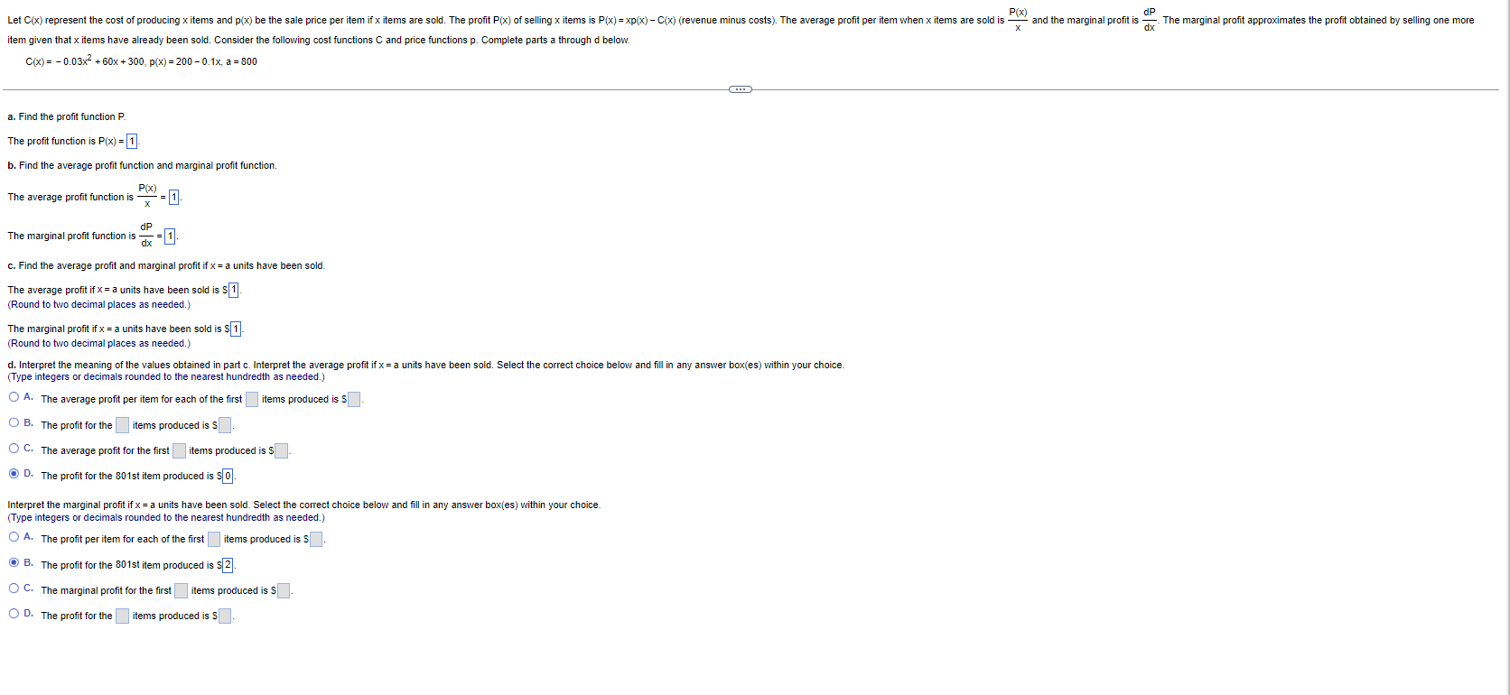 - (Round to two decimal places as needed.) The marginal cost when