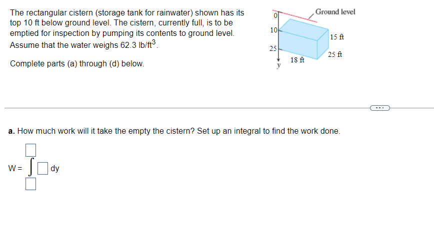 The rectangular cistern (storage tank for rainwater} shown has its top