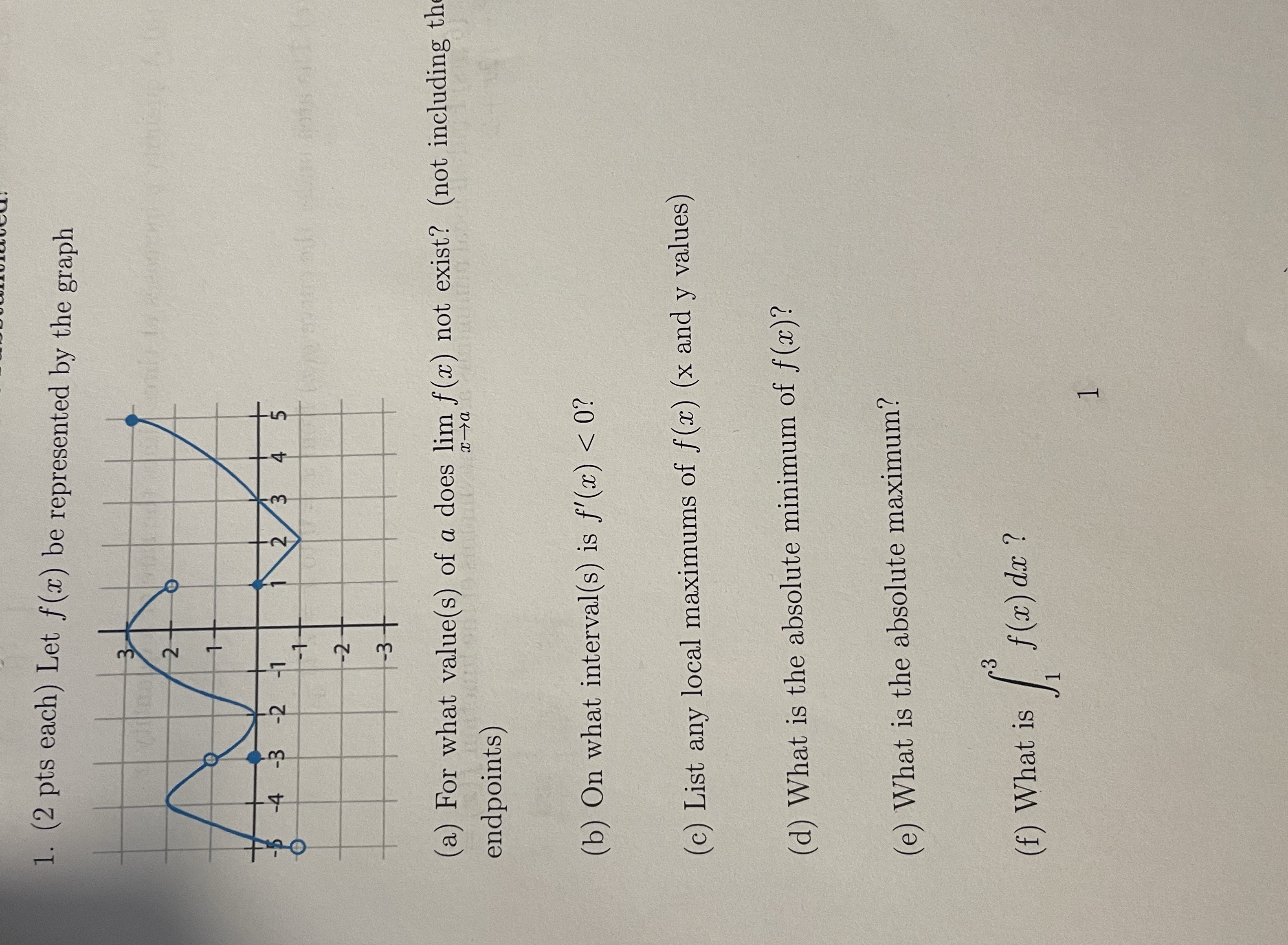  I need help with this question 1. (2 pts each) Let