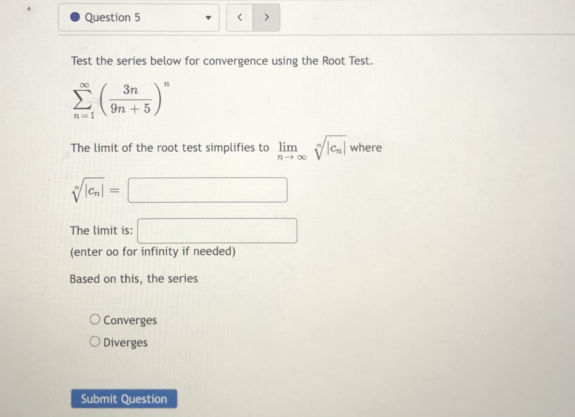 Test. n 1 23n The limit of the ratio test simplifies to