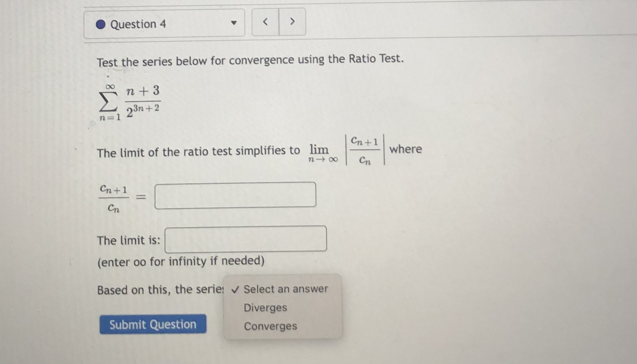 if needed) Based on this, the serie: v Select an answer cn+l