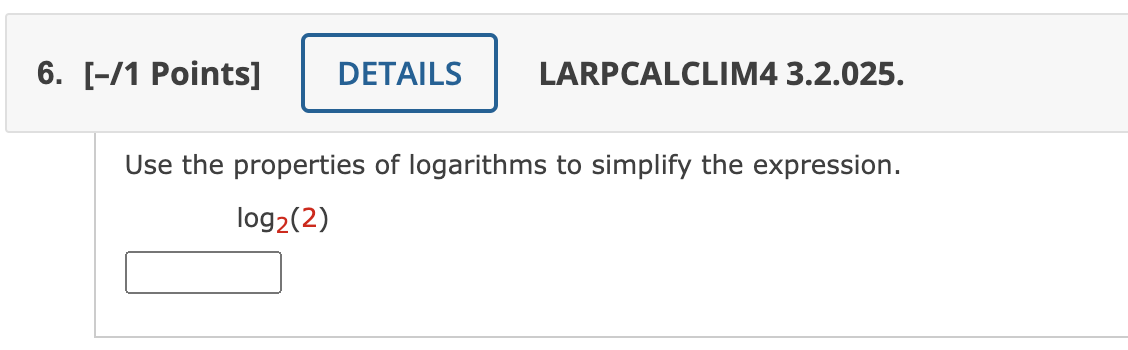 A S 5 3. [-/1 Points] DETAILS LARPCALCLIM4 3.2.013. Write the exponential
