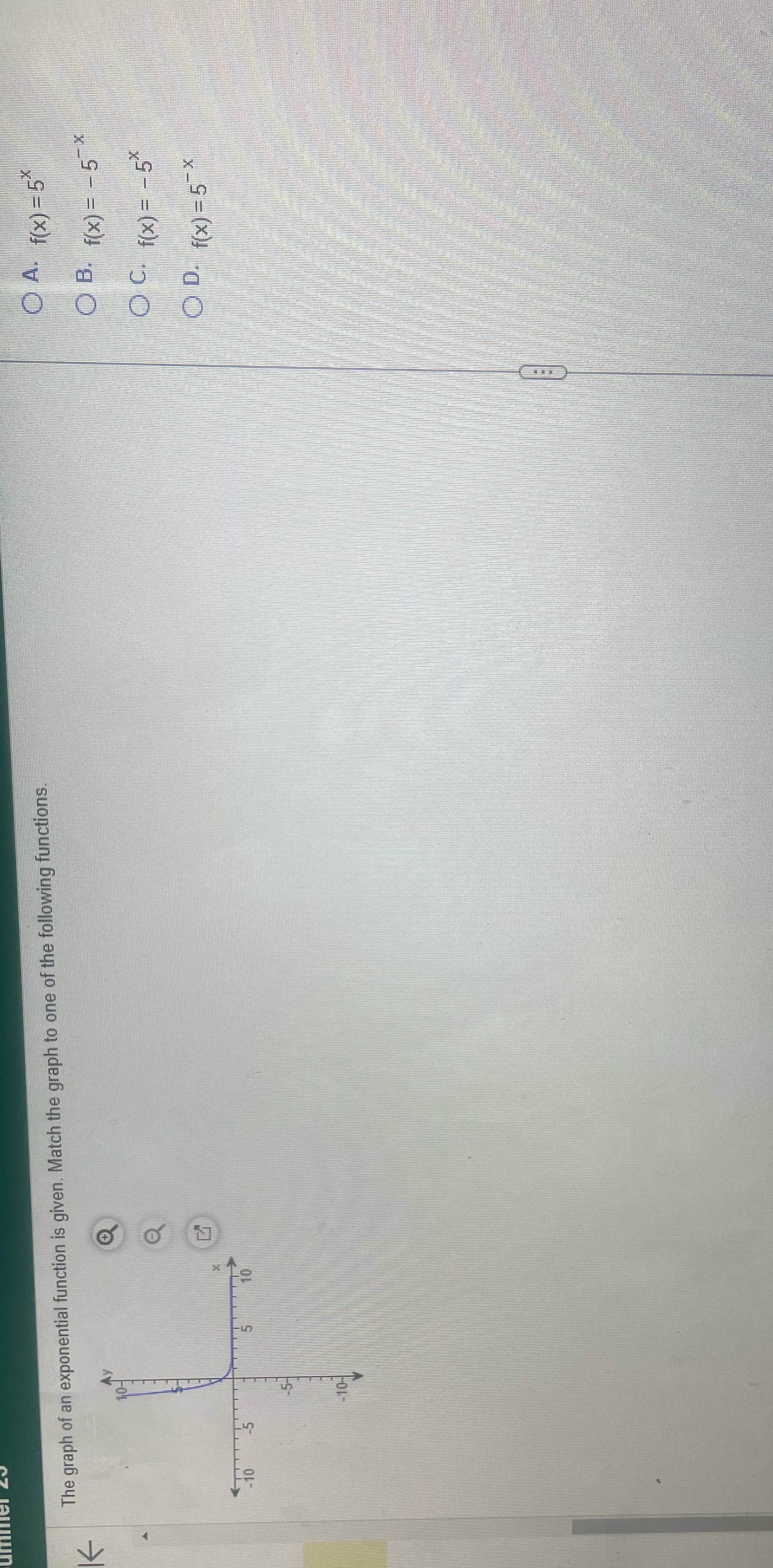  O A. f(x) = 5 The graph of an exponential function