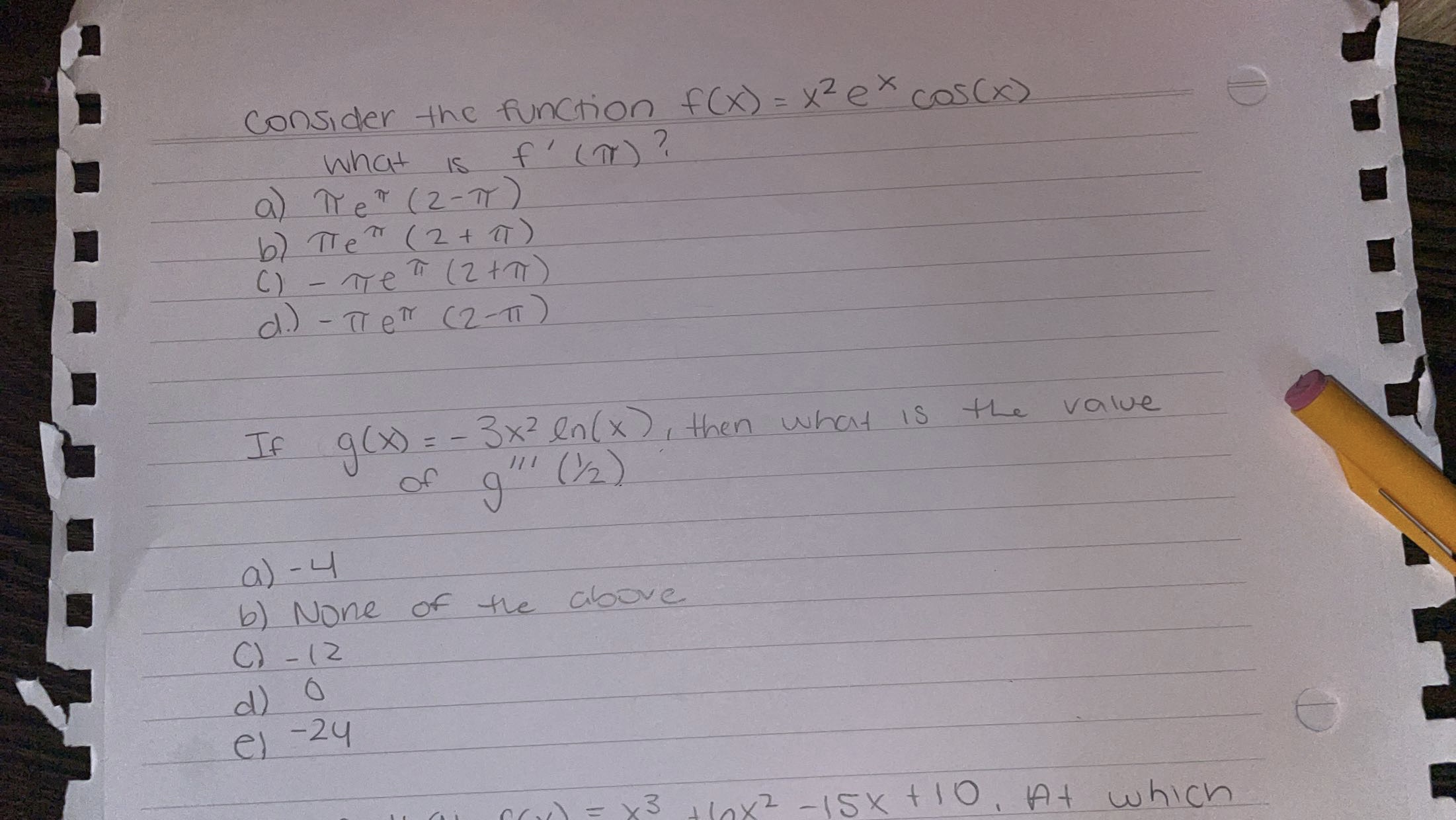  Consider the function f (x) = x2 ex cos (x )