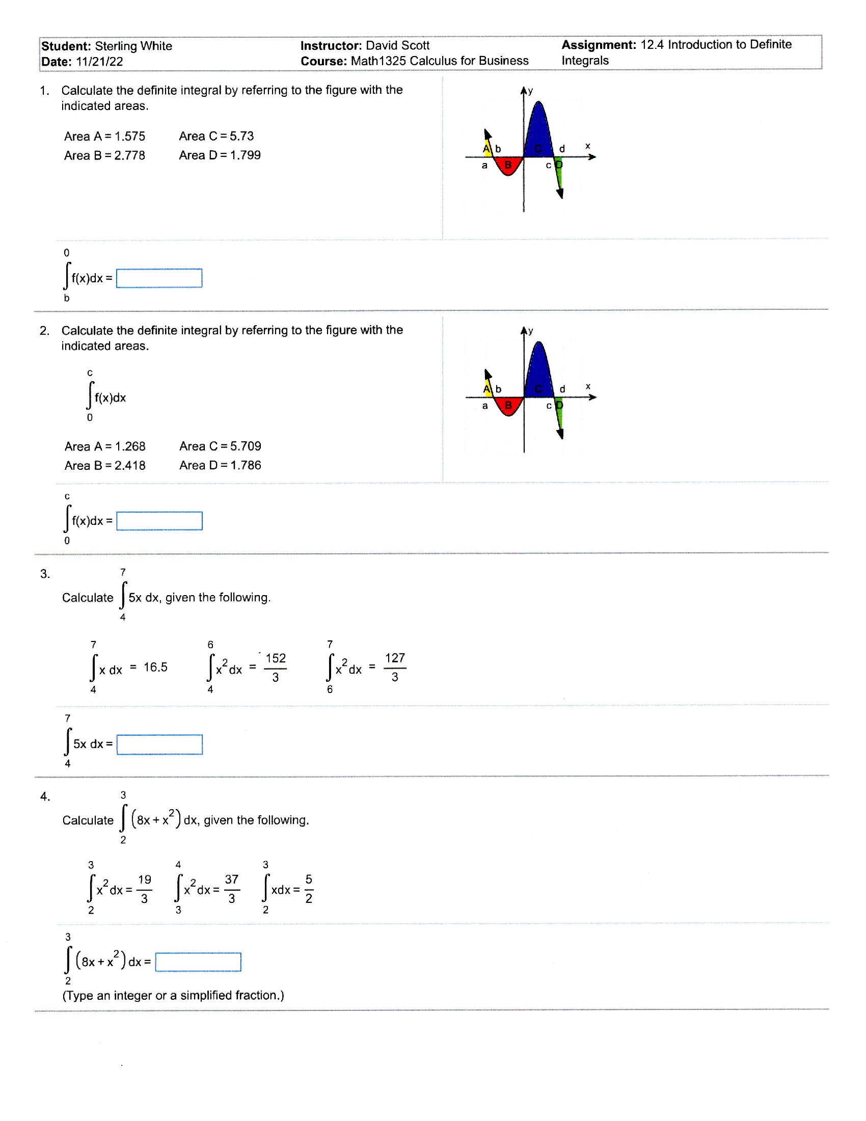 Using Integration to solve Date: 11/21/2 Course: Math1325 Calculus for Business differentiated