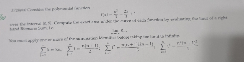 73 + 1 over the interval [0, 9). Compute the exact area