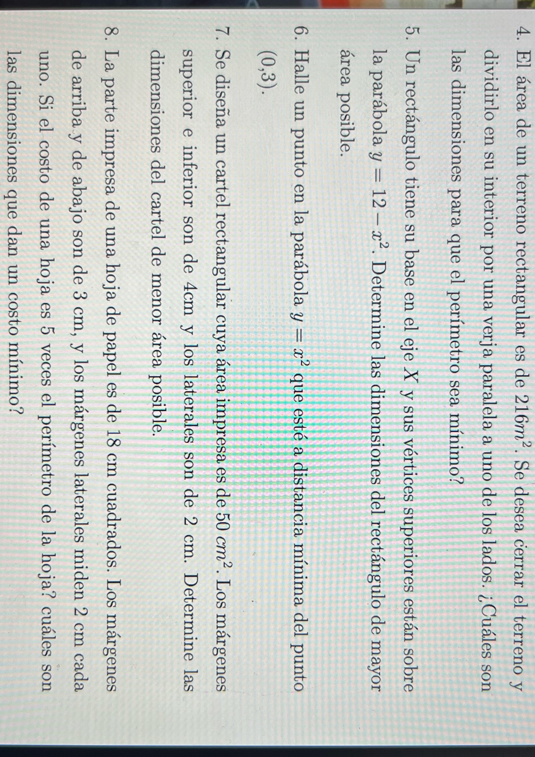  como resolver estos ejercicios de Optimizacin 4. El area de un