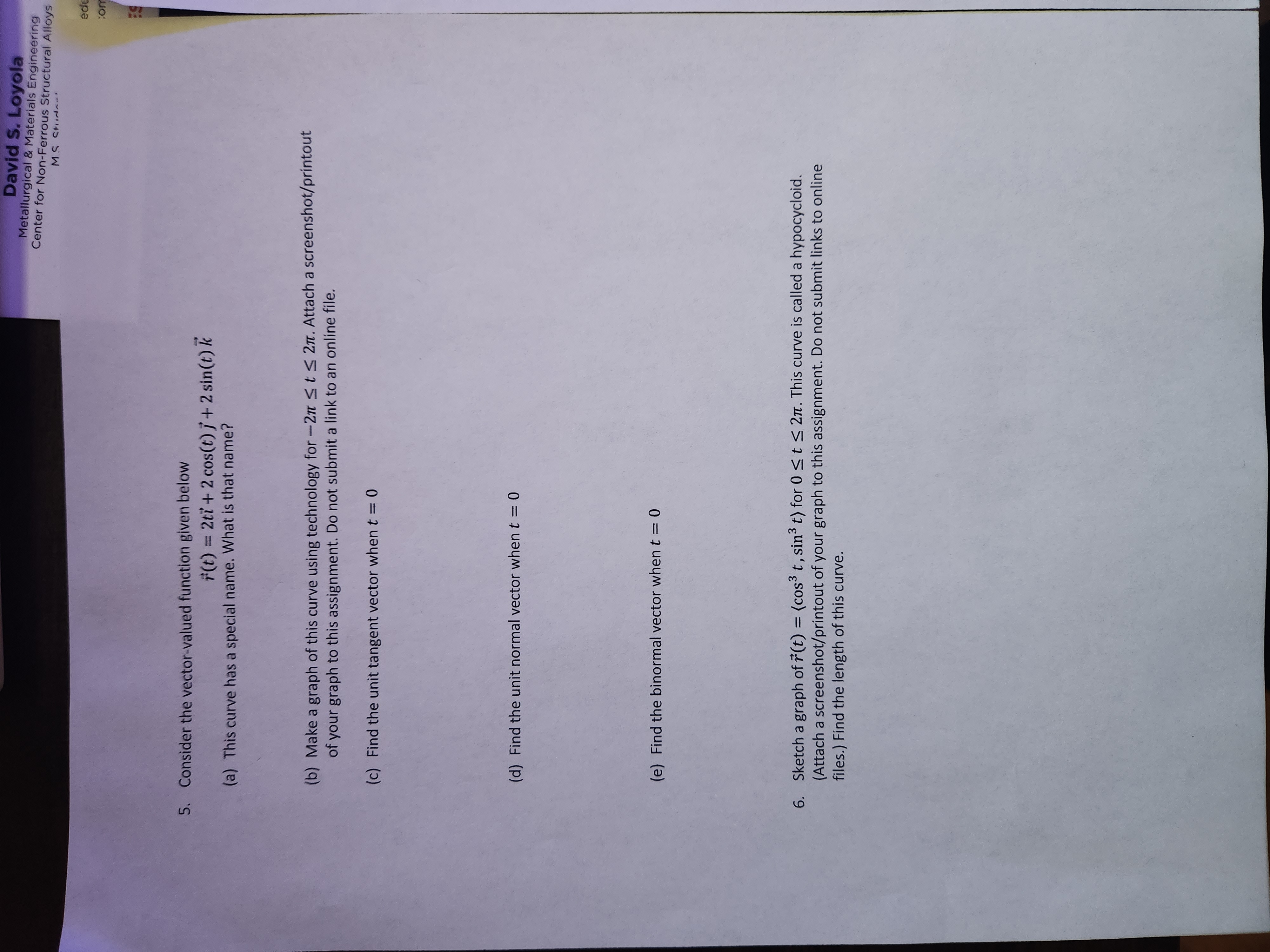  Please help, this is for calculus 3. Vector valued functions and