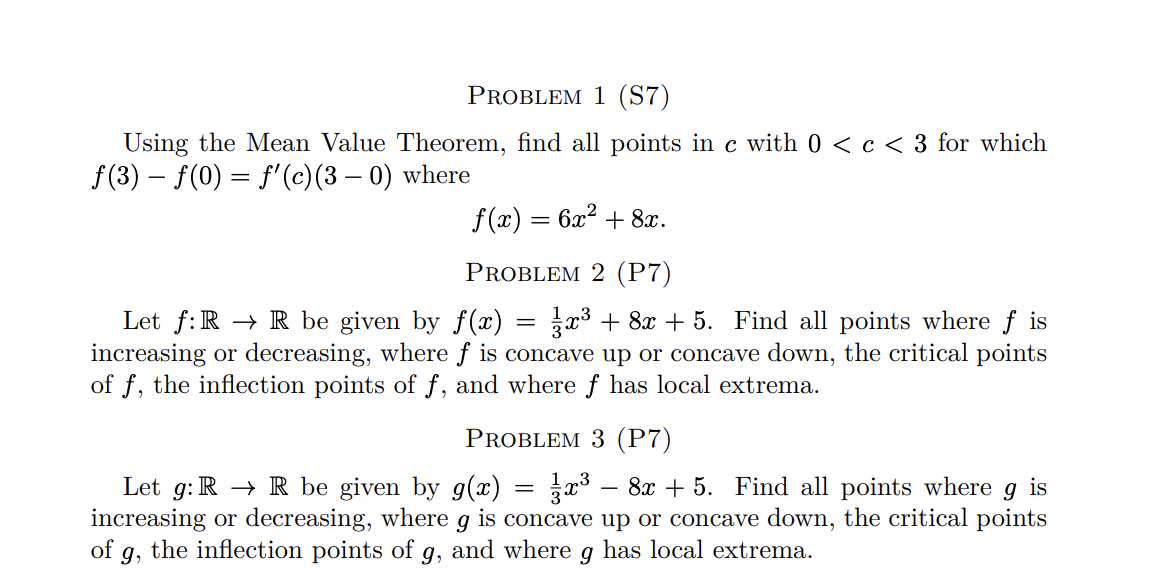 PROBLEM 1 (S7) Using the Mean Value Theorem, find all points in
