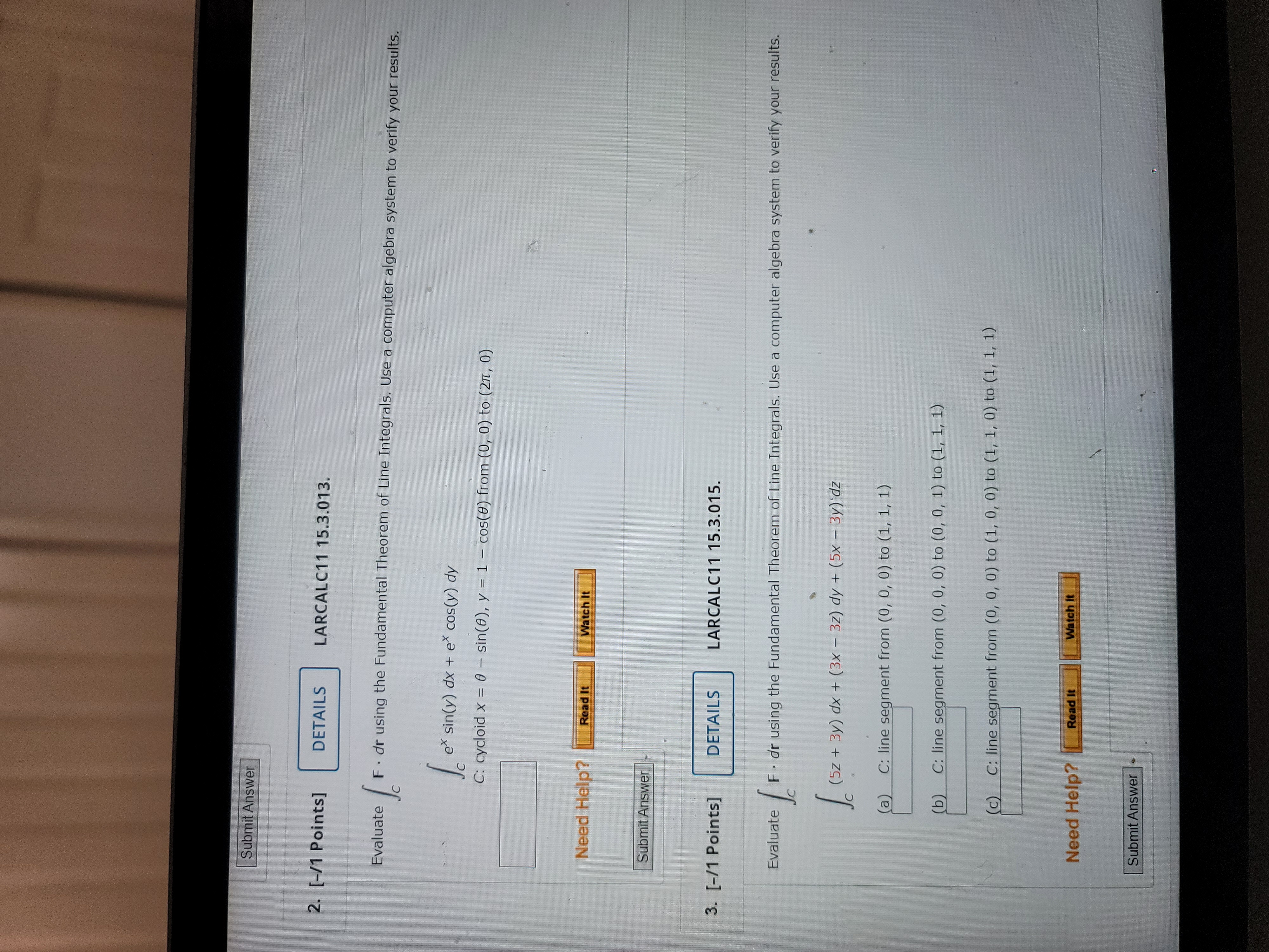 Verify that the value of F . dr is the same for