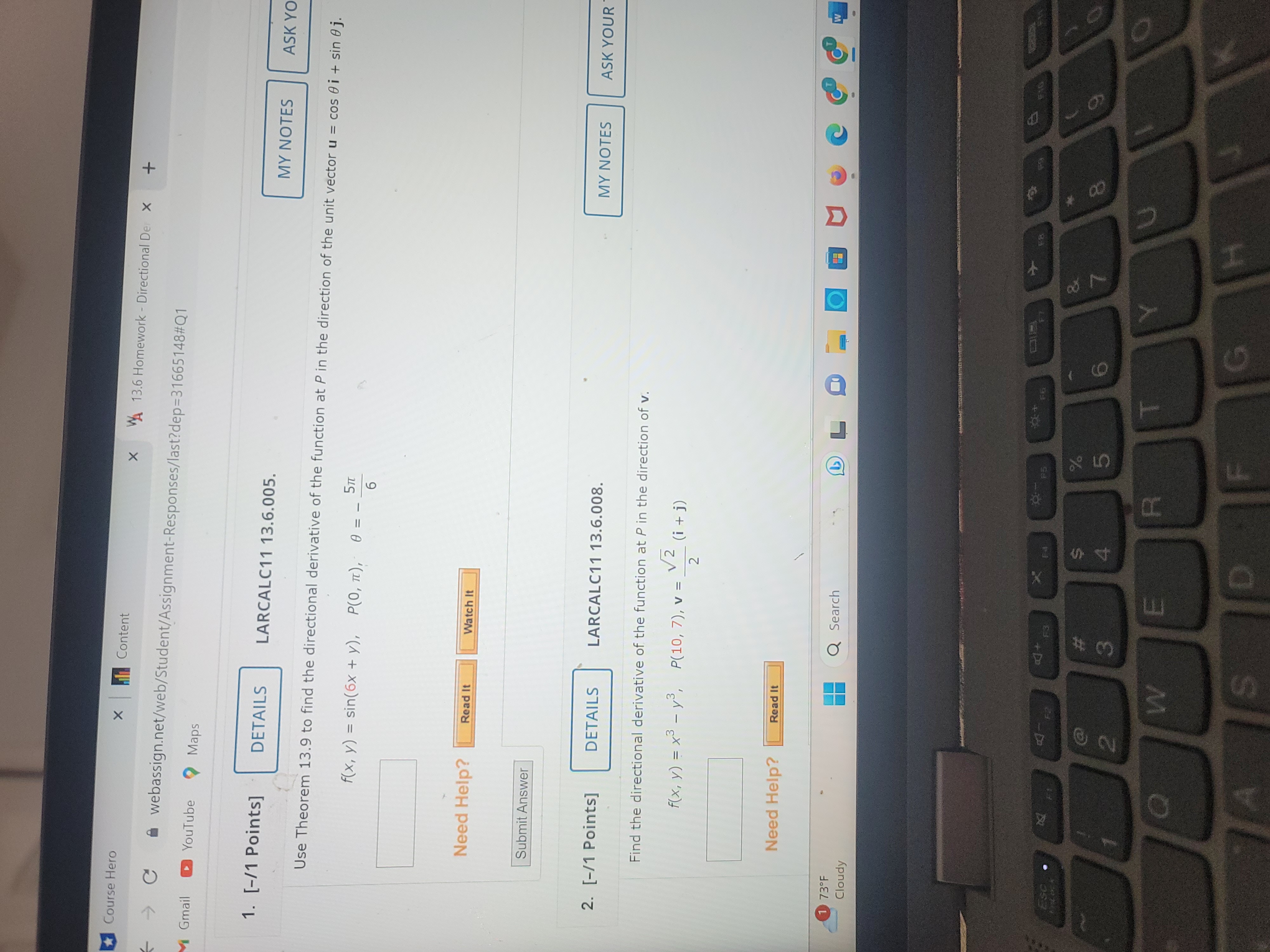  Need Help? Read It Watch It Submit Answer 5. [-/1 Points]