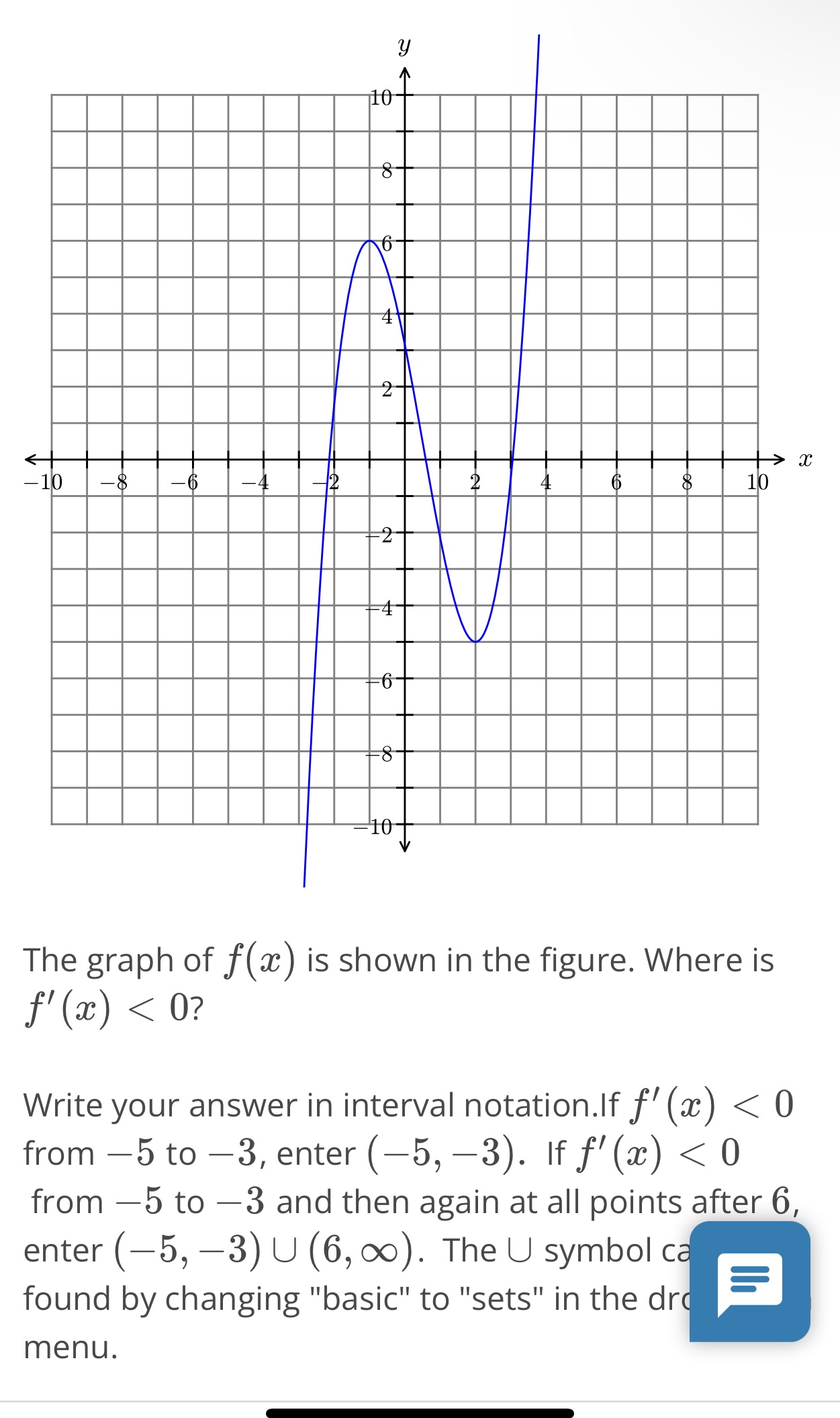 +4 10 The graph of f() is shown in the figure. Where