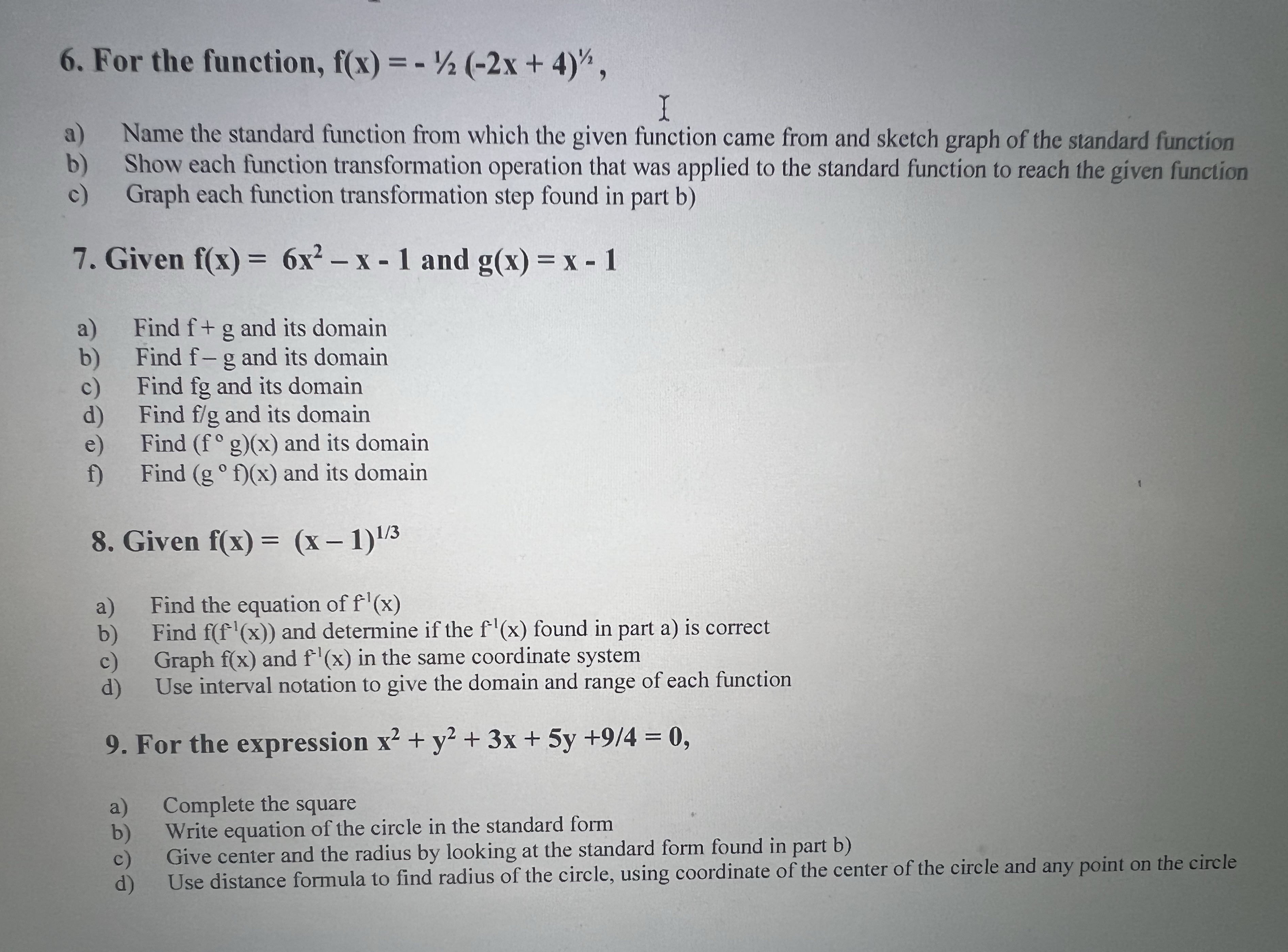 I a) Name the standard function from which the given function came
