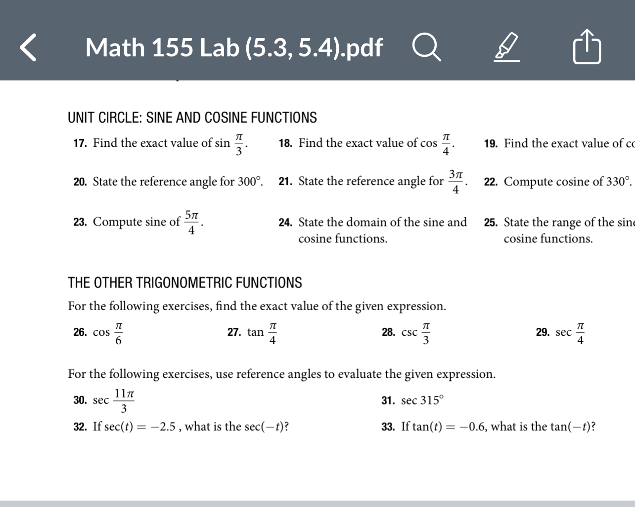 find sin(t + 2n). 36. Which trigonometric functions are even? 37. Which