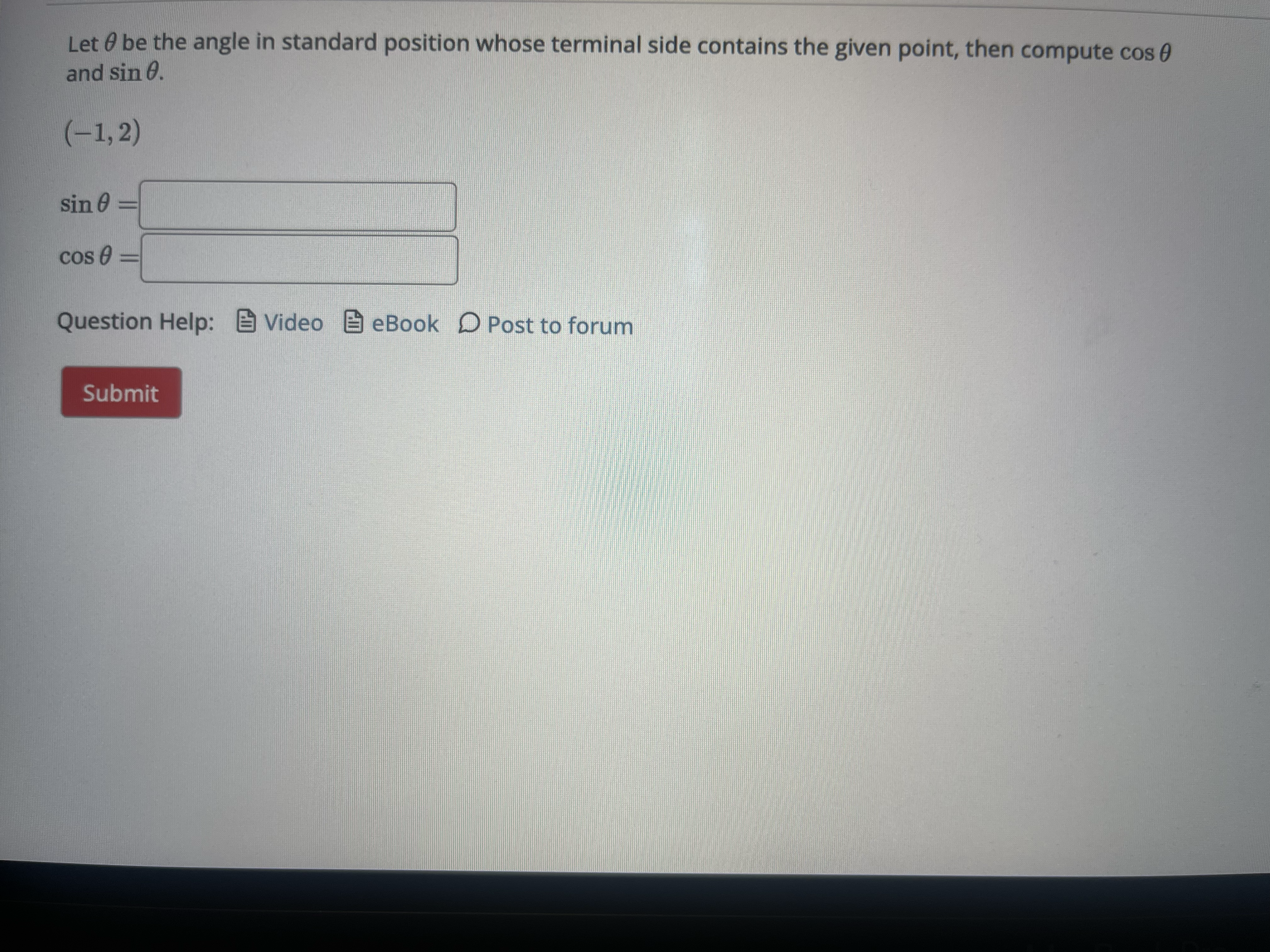 cosine of t. P Q P is at the point (0.152, -0.9884).