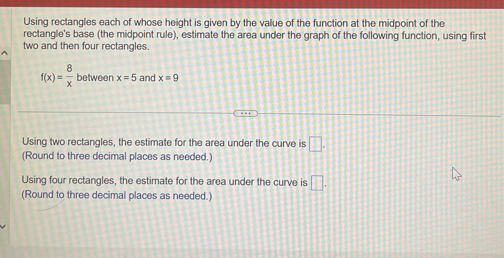 of the function at the midpoint of the rectangle's base (the midpoint