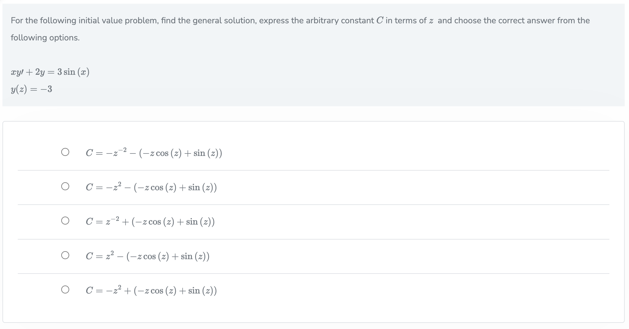 the arbitrary constant C in terms of 2 and choose the correct