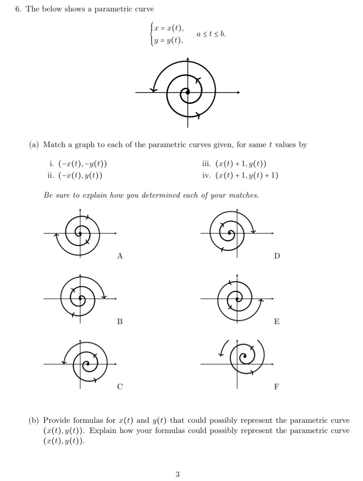  6. The below shows a parametric curve x = x(t). y