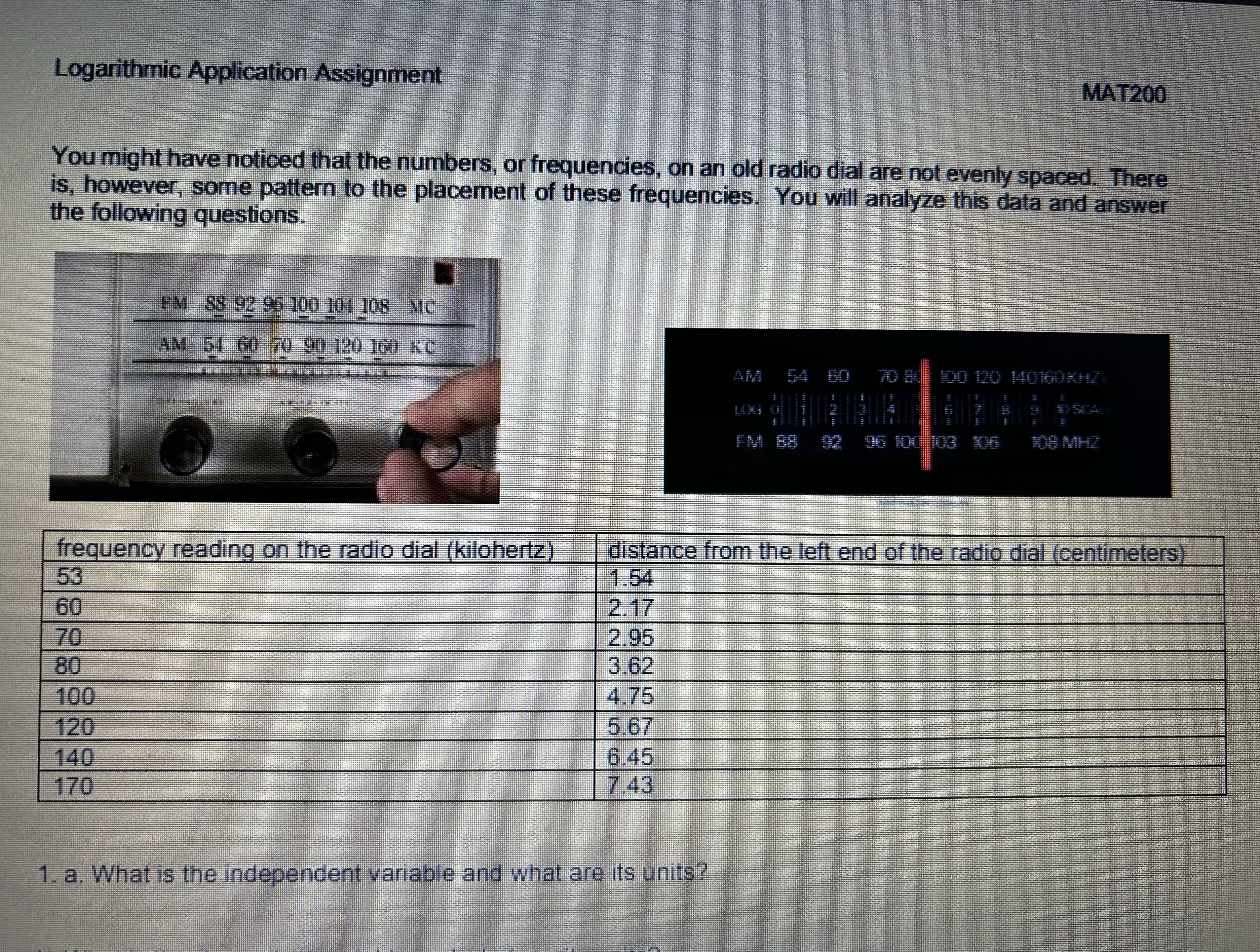  Logarithmic Application Assignment MAT200 You might have noticed that the numbers,