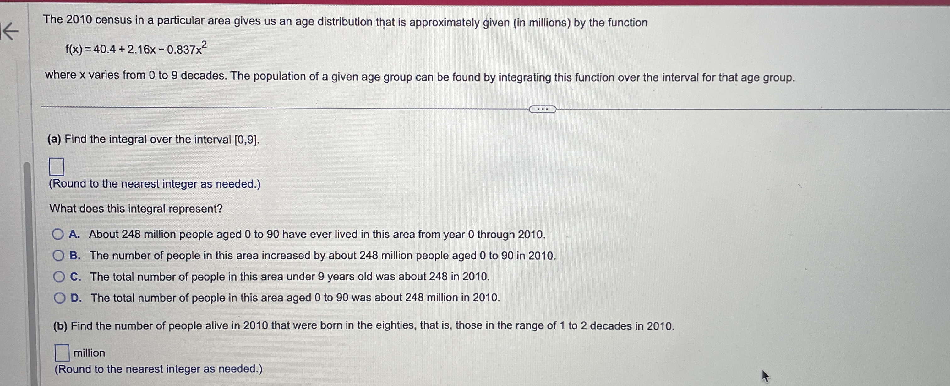 this function over the interval for that age group. (a) Find the