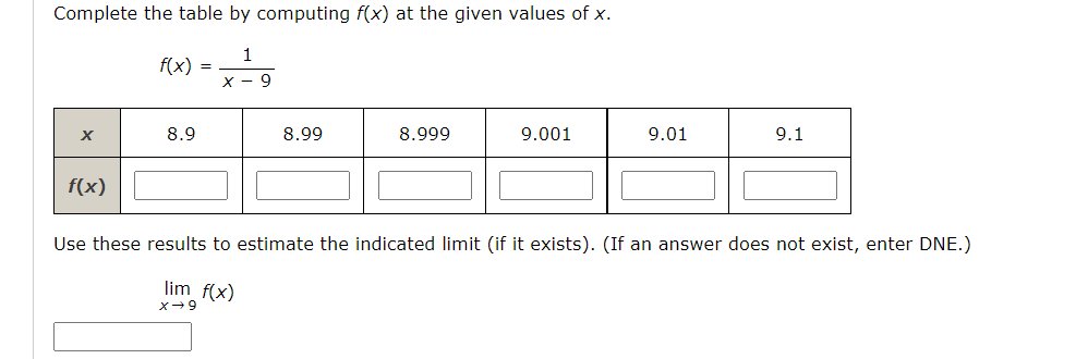  Complete the table by computing x} at the given values of