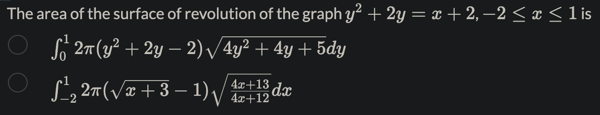2 - x2. Which of the following is the volume of the
