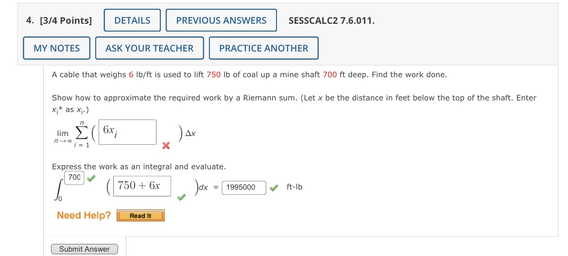 by a Riemann sum. (Let x be the distance in feet below