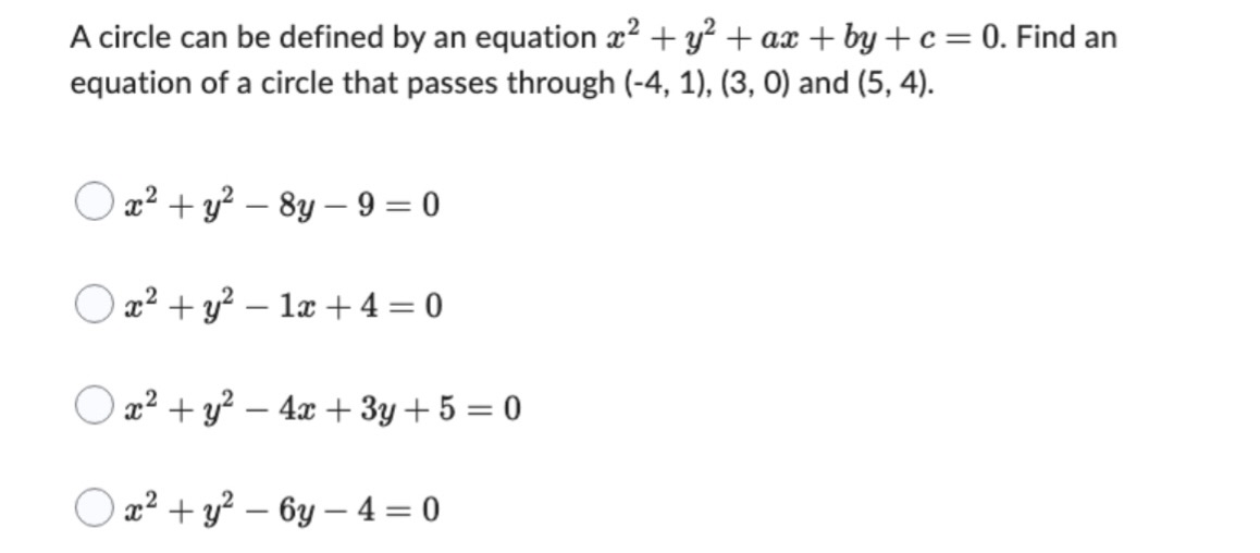  A circle can be defined by an equation a2 + y