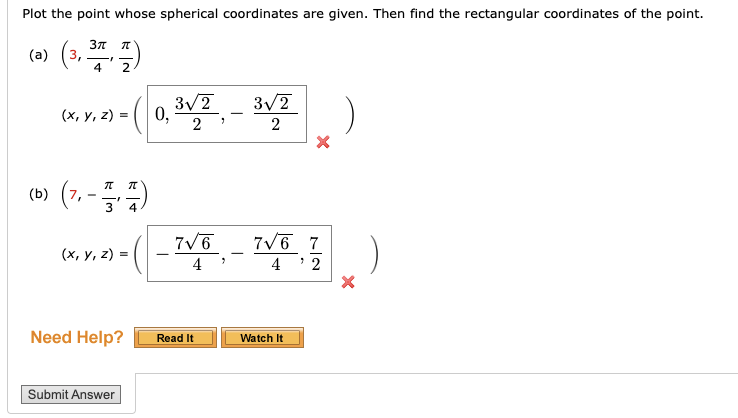 rectangular coordinates of the point. (a) (3, 3V2 3v2 ( x ,