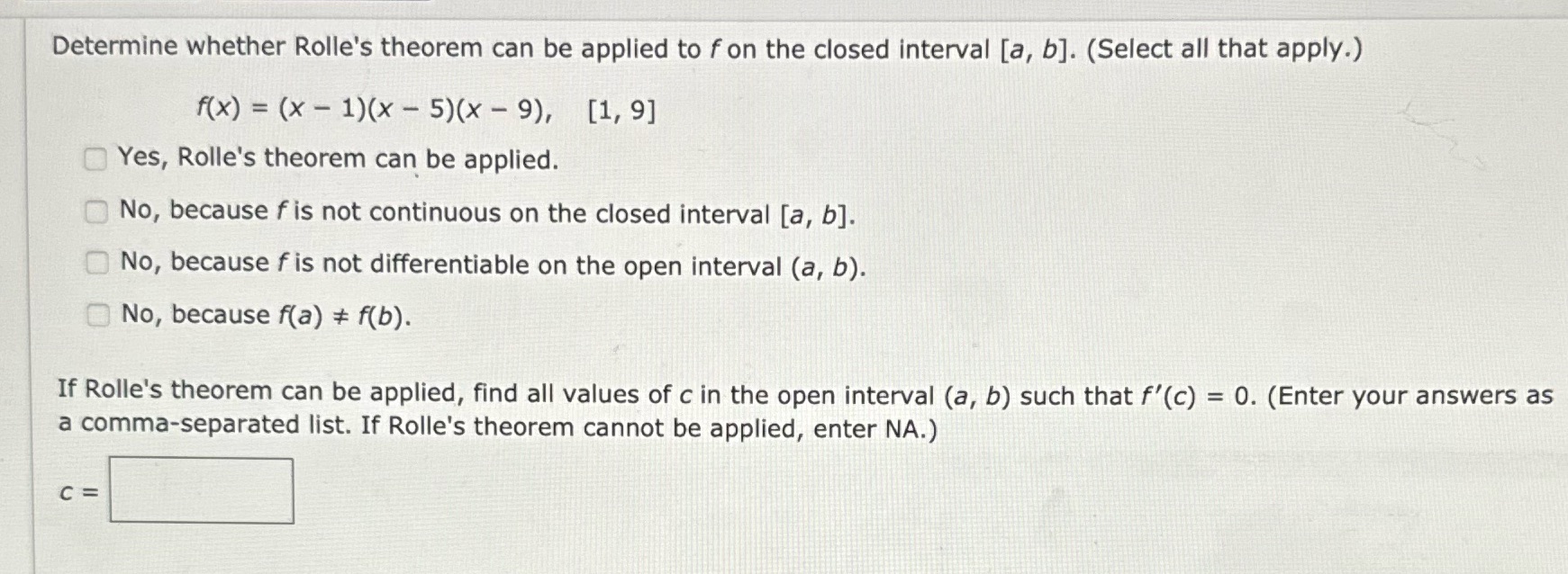 on the closed interval [a, b]. (Select all that apply.) f(x) =