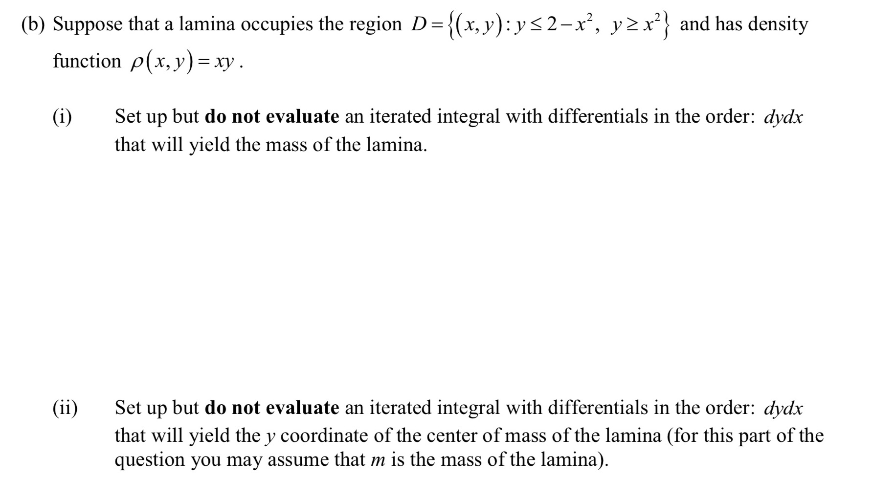 the region D = {(x, y) : y S 2 x2, y