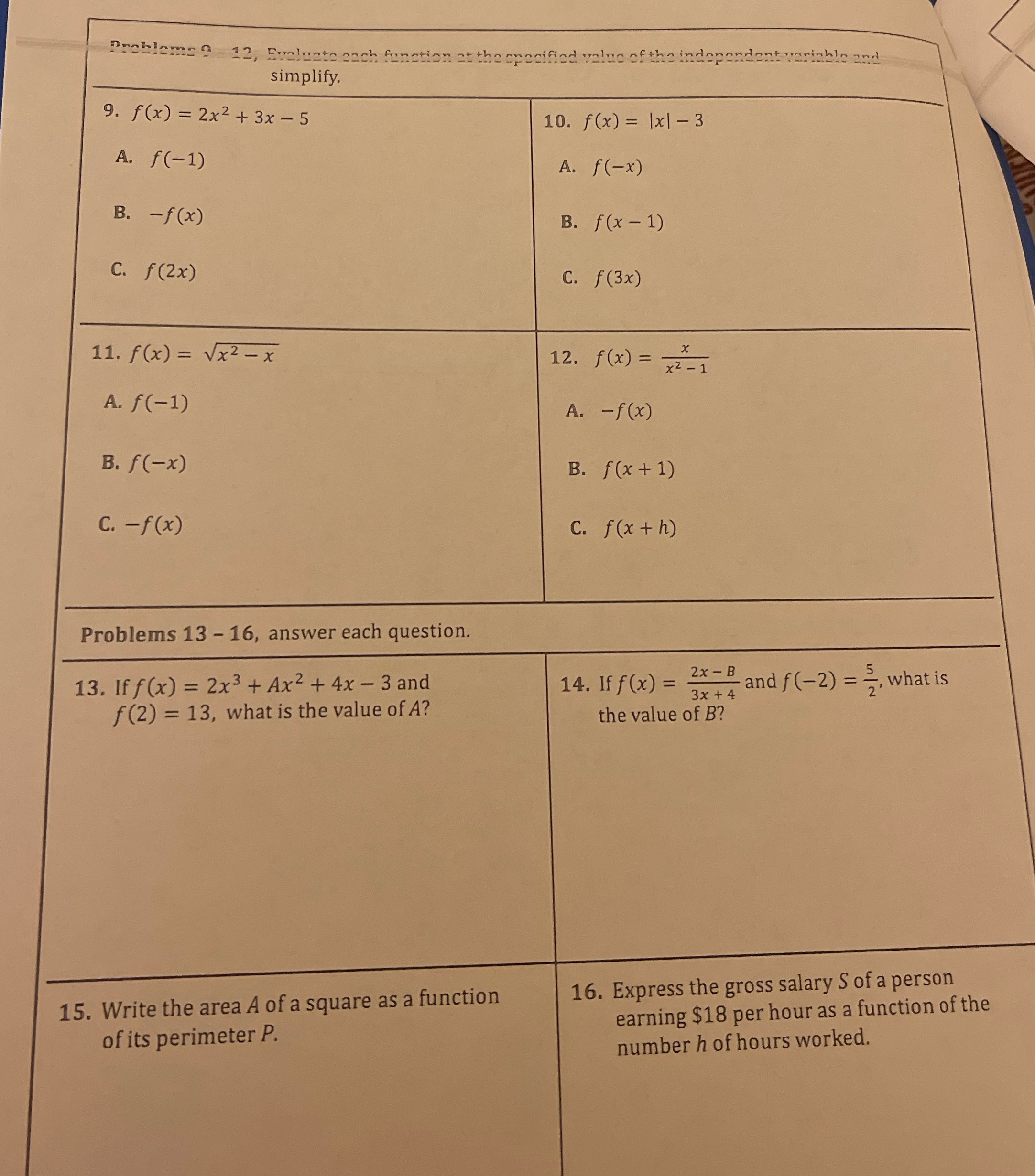 the independent variable and simplify. 9. f ( x ) = 2x2