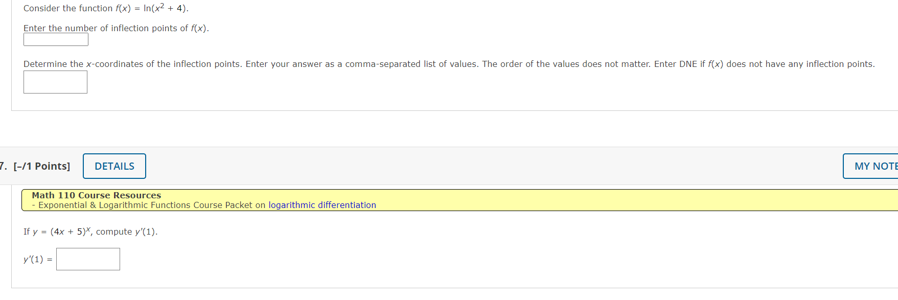Consider the function ftx) : in()(2 + 4). Enter the number