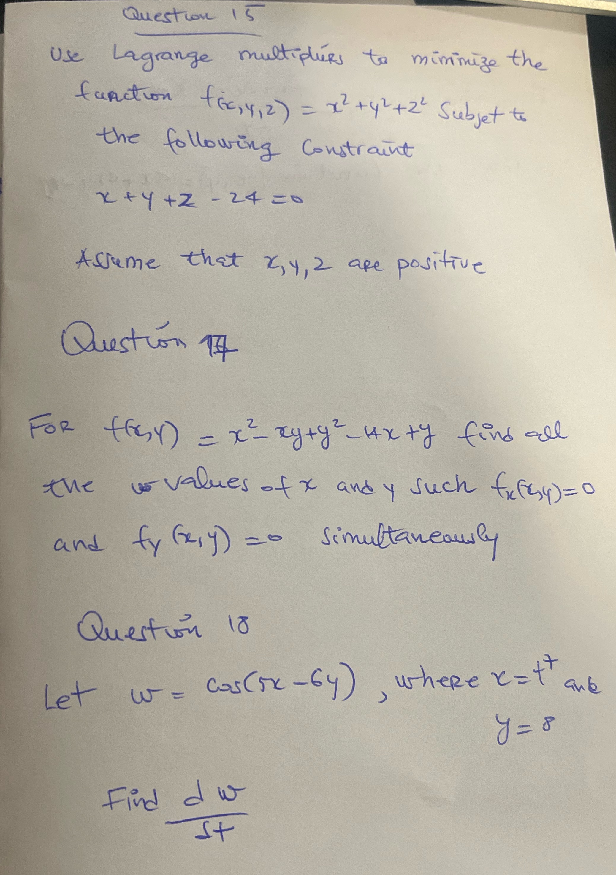 to download Question 15 Use Lagrange multipleRs to minimize the function fic,y,