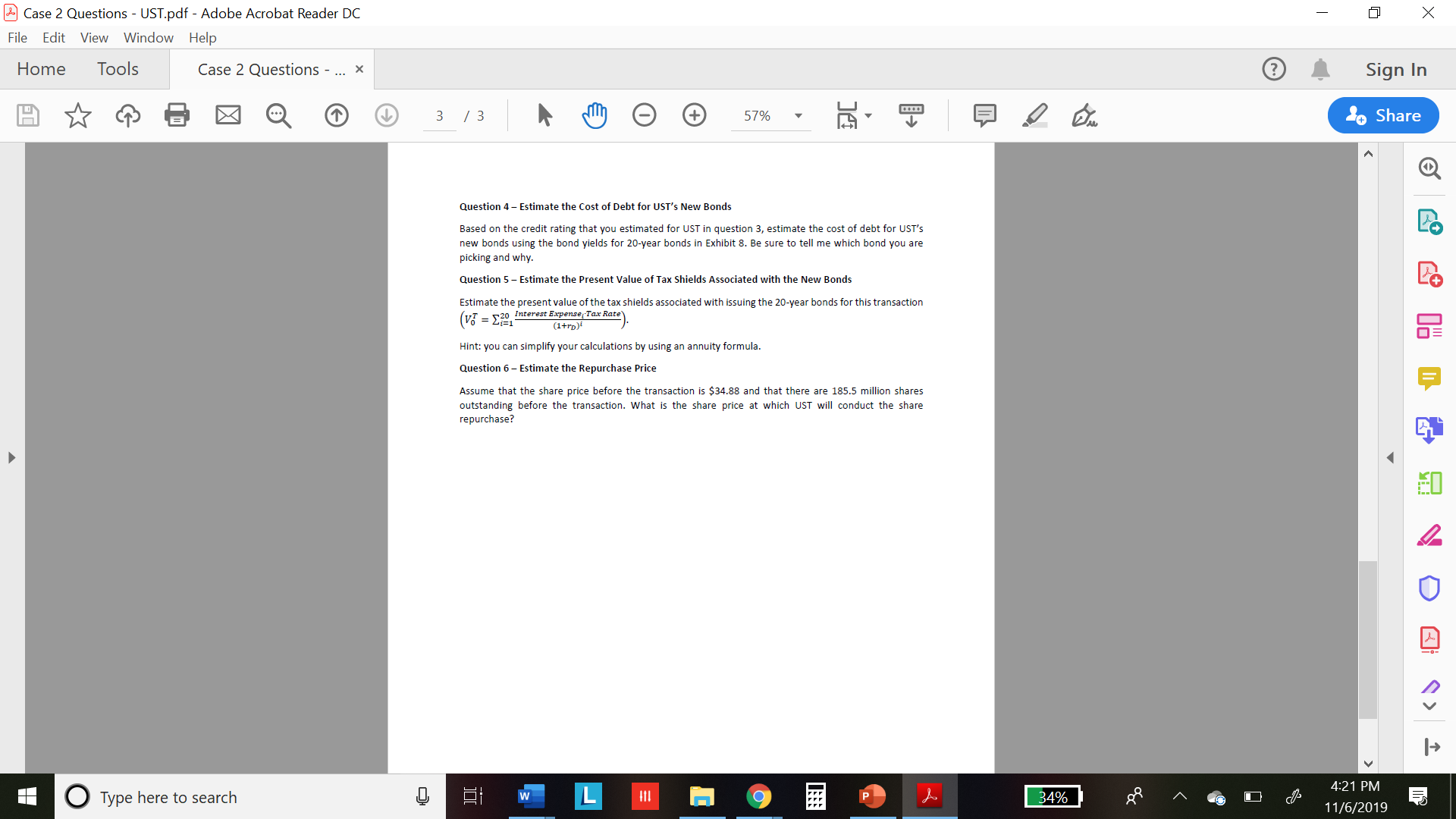 this case you will analyze the proposed levered-recapitalization of UST Inc. using