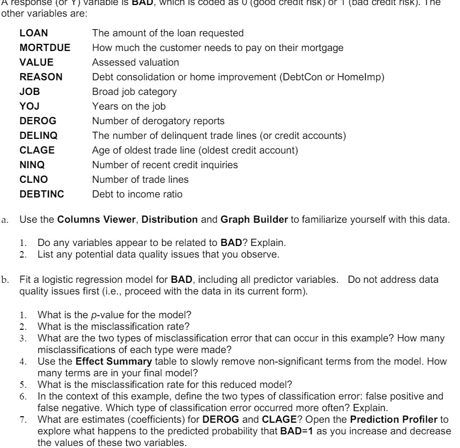 as U (good credit risk) or 1 (bad credit risk). The other