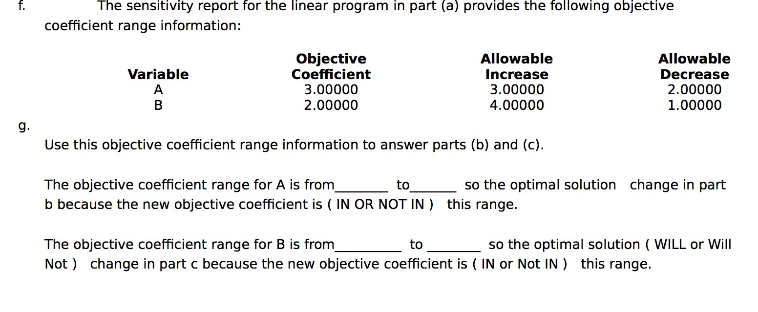 The sensitivity report for the linear program in part ( a