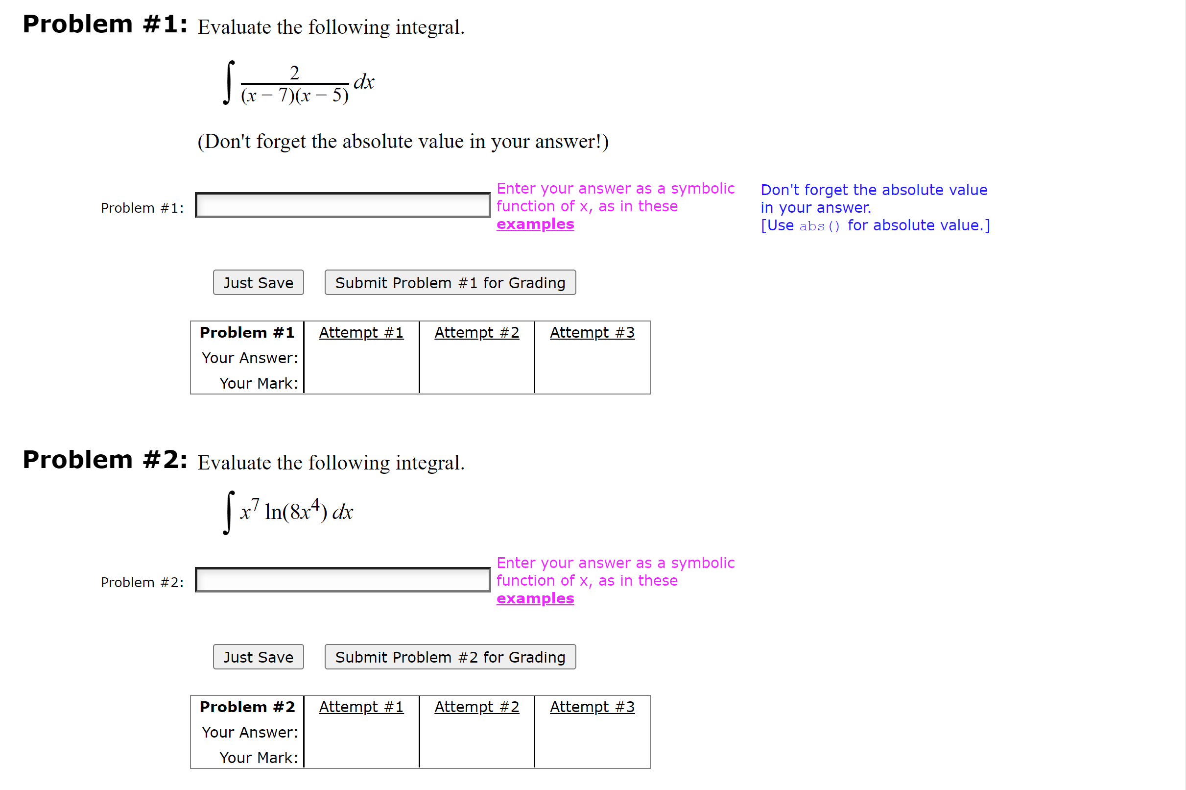 absolute value. ] Just Save Submit Problem #1 for Grading Problem #1