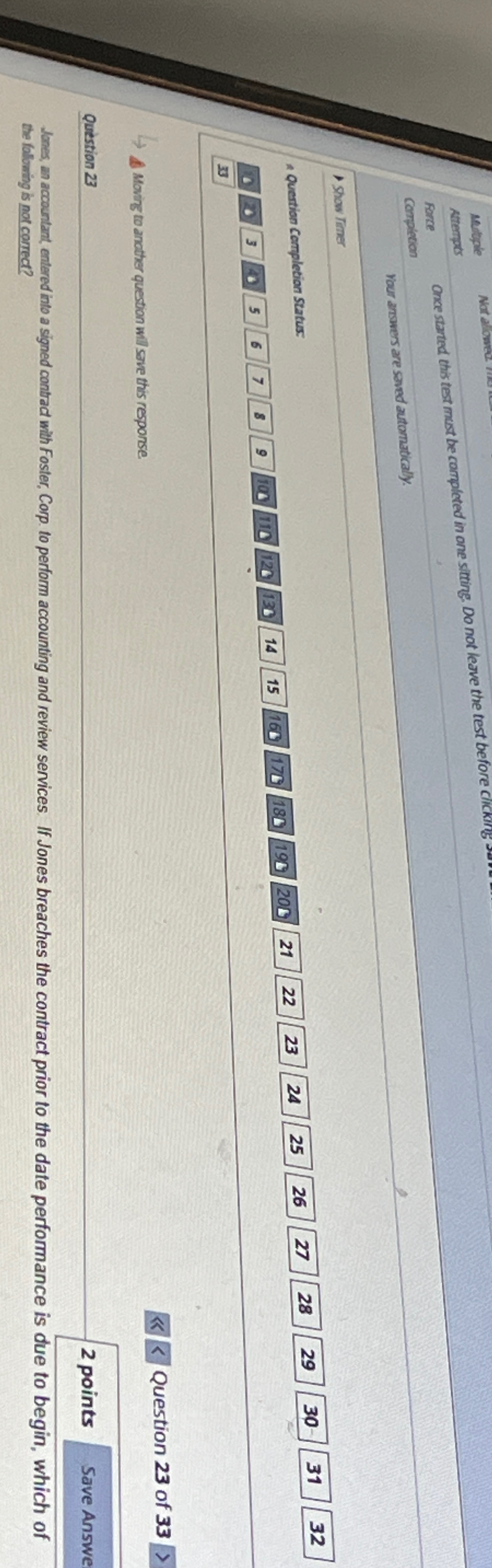 sitting, Do not lesve the test before Clicking Completion vour answers are
