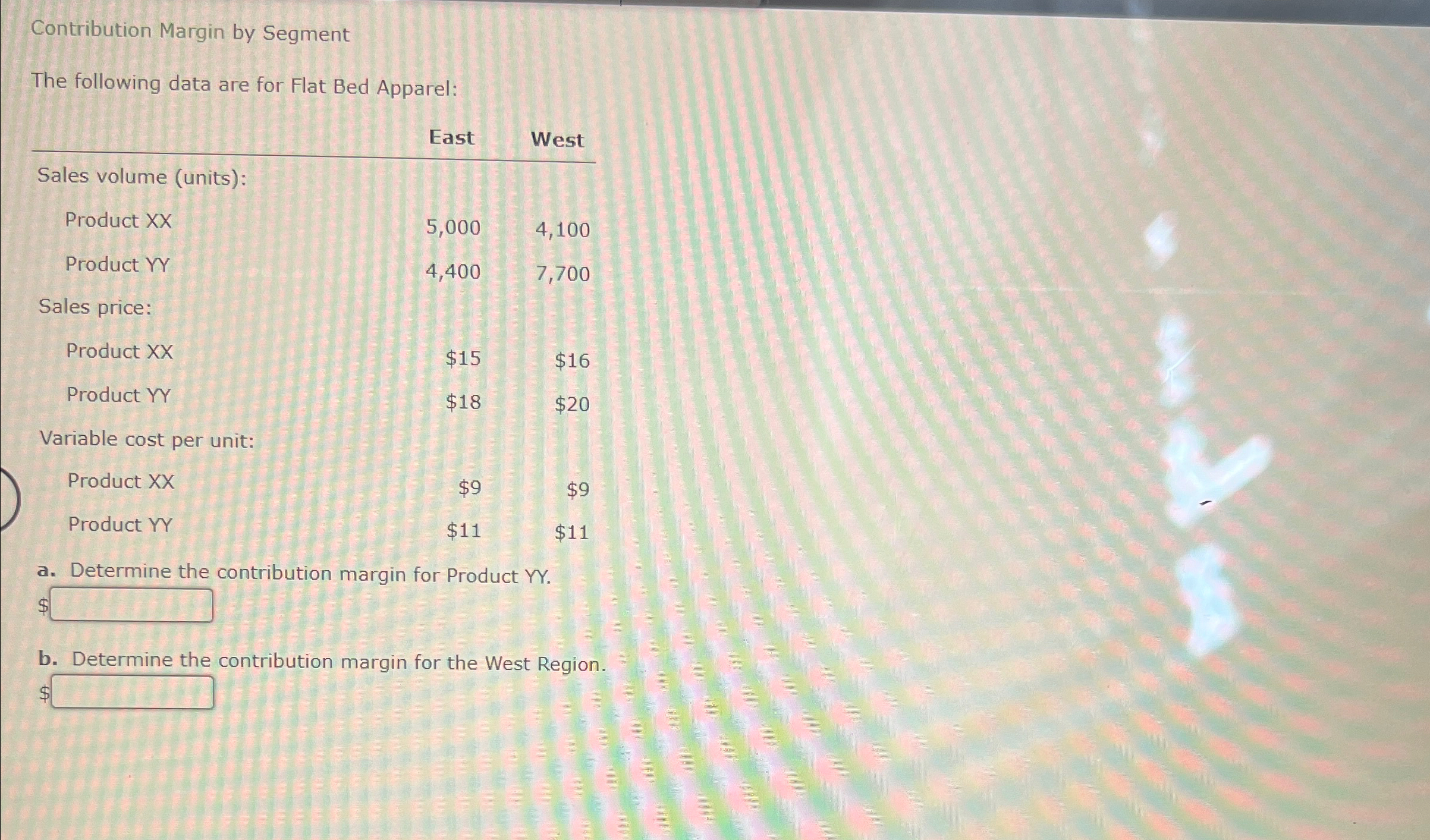  Contribution Margin by Segment The following data are for Flat Bed
