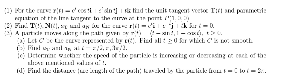 + tk find the unit tangent vector T(t) and parametric equation of