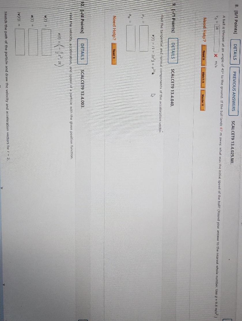 SCALCET9 13.4.025.MI. A ball is thrown at an angle of 45" to