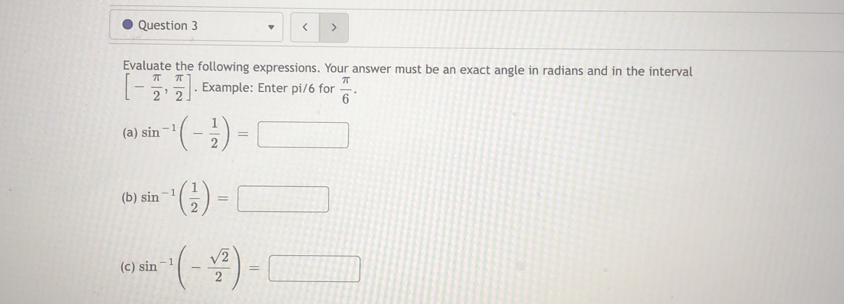 in the interval " For example, type pi/6 for TT 2' 2