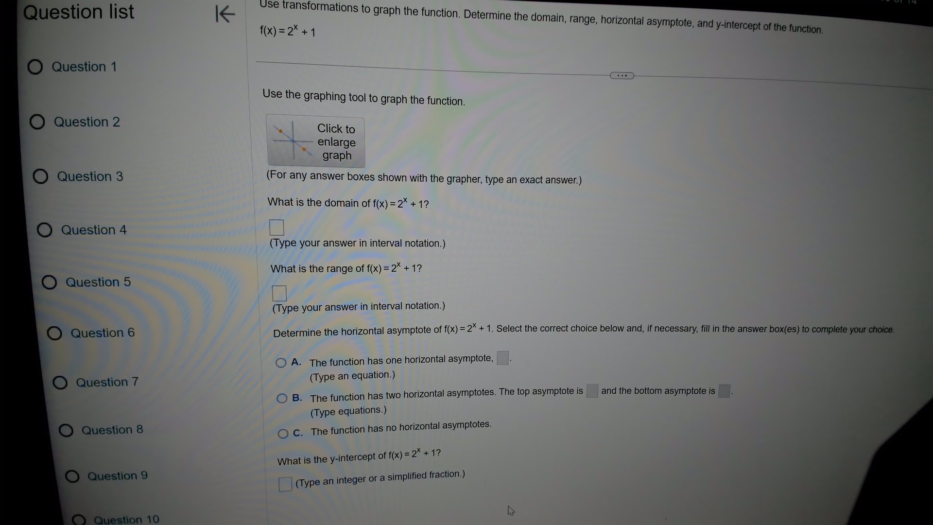  Question list K Use transformations to graph the function. Determine the