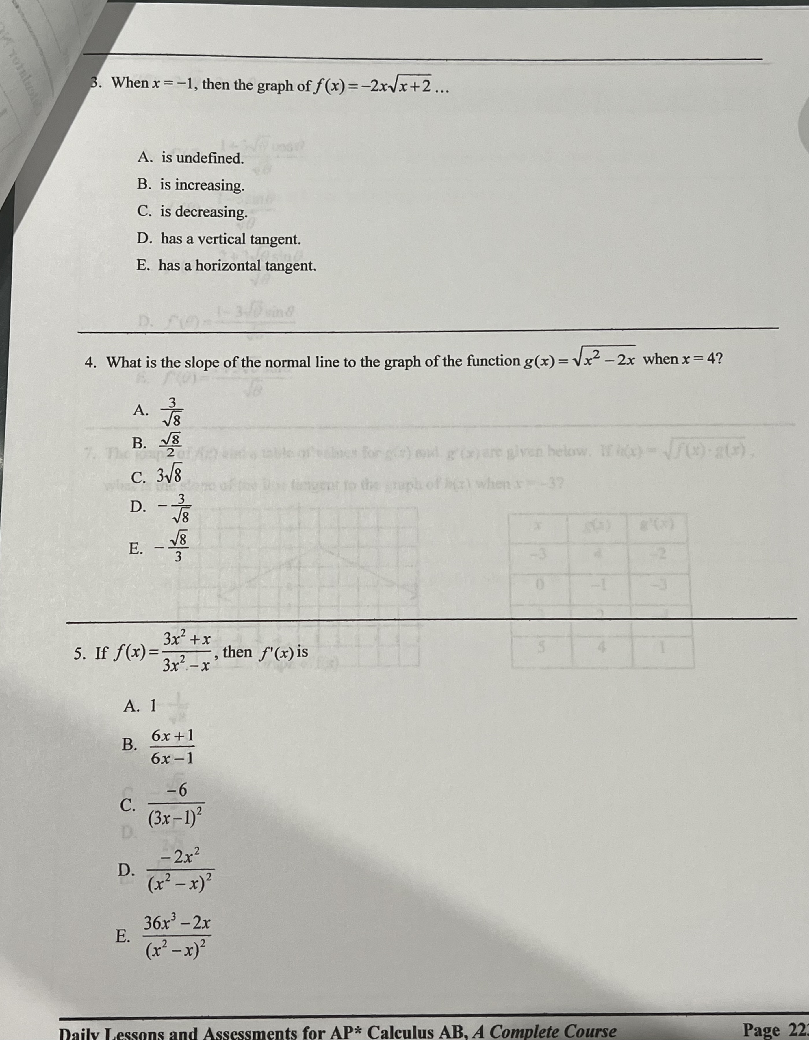 neatly. Thank you for your support AP Calculus Quiz #4 Answer Key